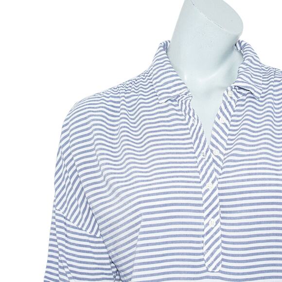 XIRENA Women's Half Button Popover Blouse Blue Striped sz Large - Picture 6 of 8